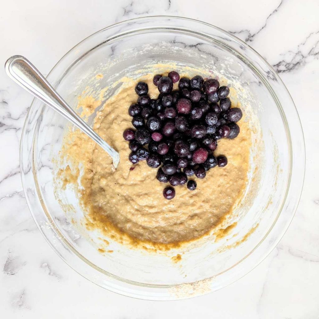 ingredients in progress for baby blueberry muffins