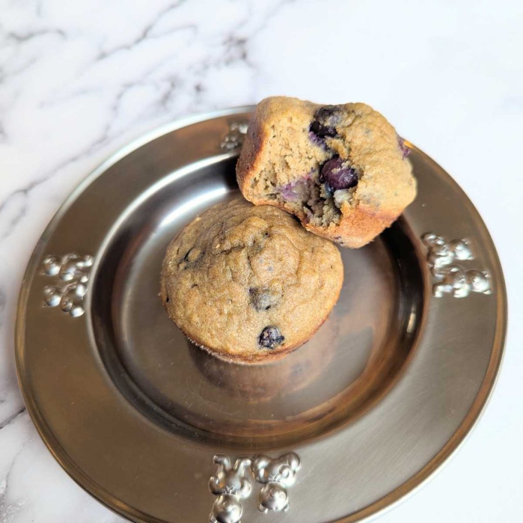 two blueberry muffins with no sugar added on baby plate