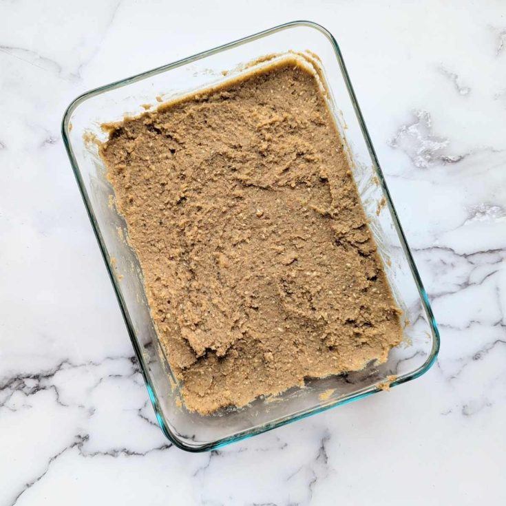 chickpea protein bars in a pan ready to cut