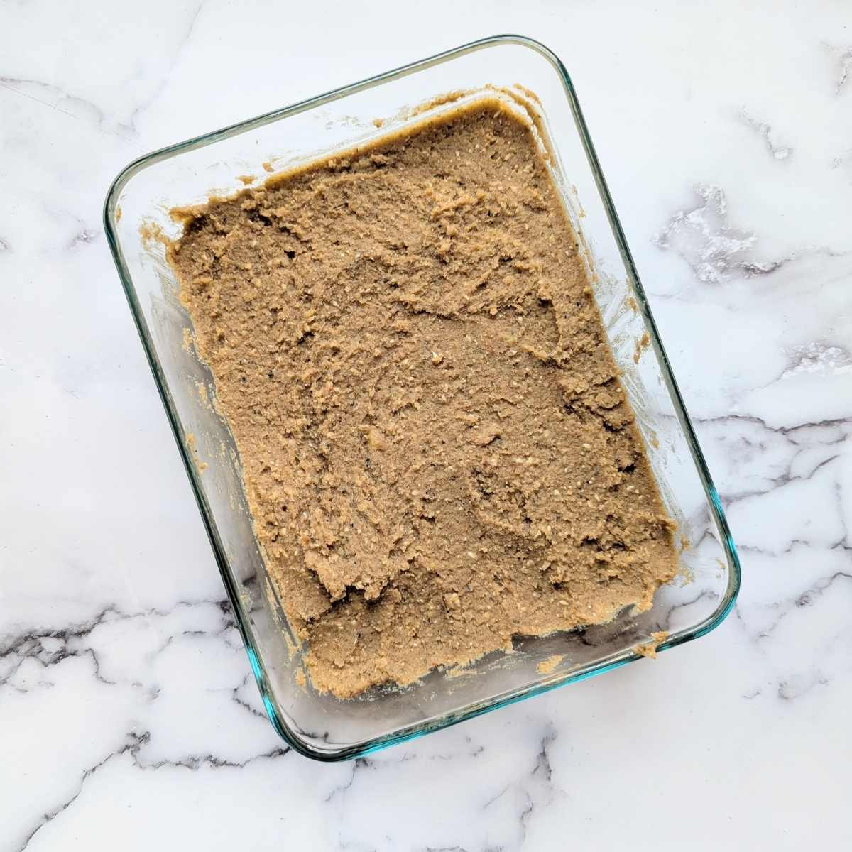 chickpea protein bars in a pan ready to cut